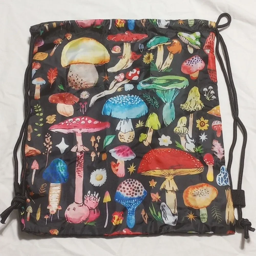 Set of Four New Mushroom Drawstring Bags